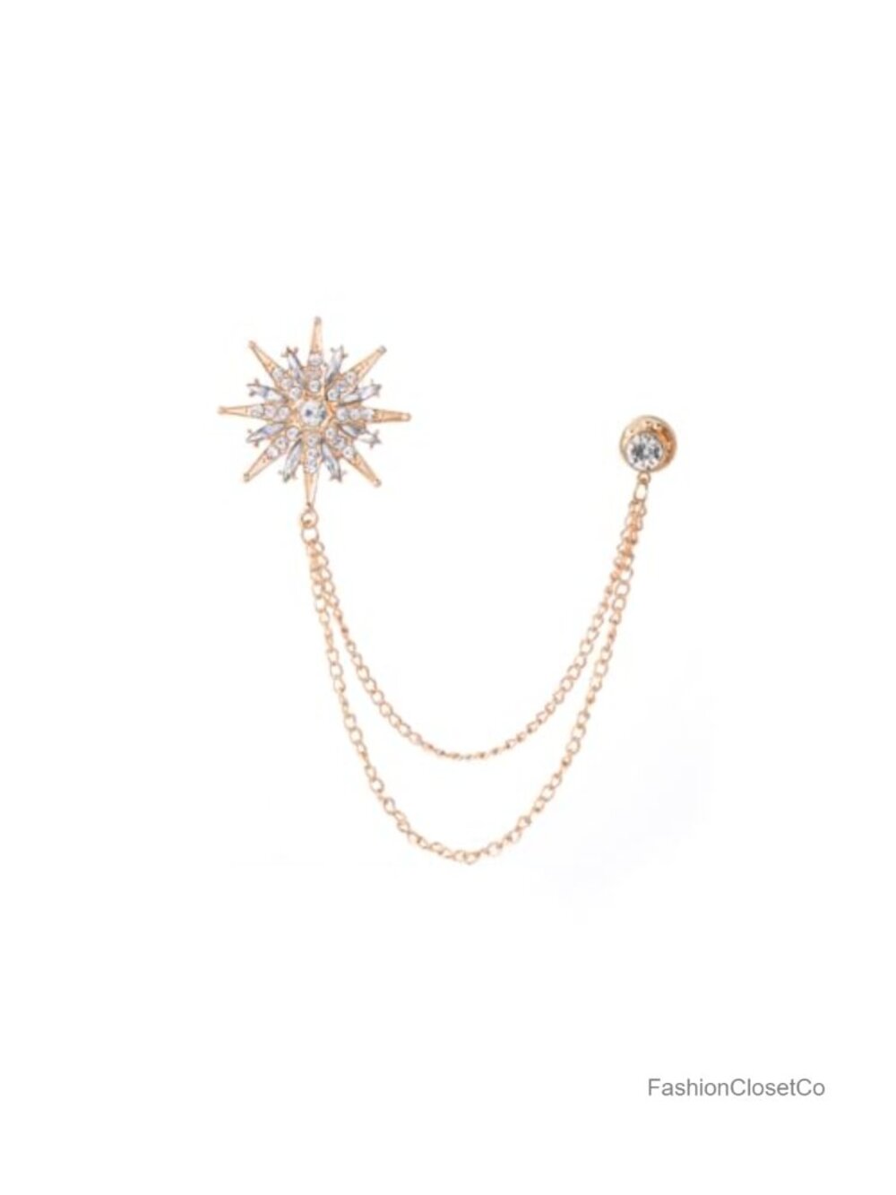 Rhinestone Starburst Brooch Pin Detachable Pearl Double Layer Chain Lapel